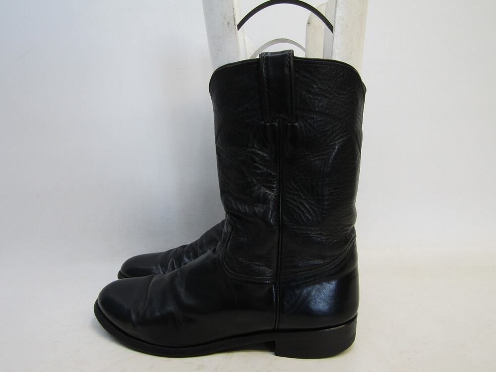 Justin Mens Size 8.5 D Black Leather Cowboy Western Boots